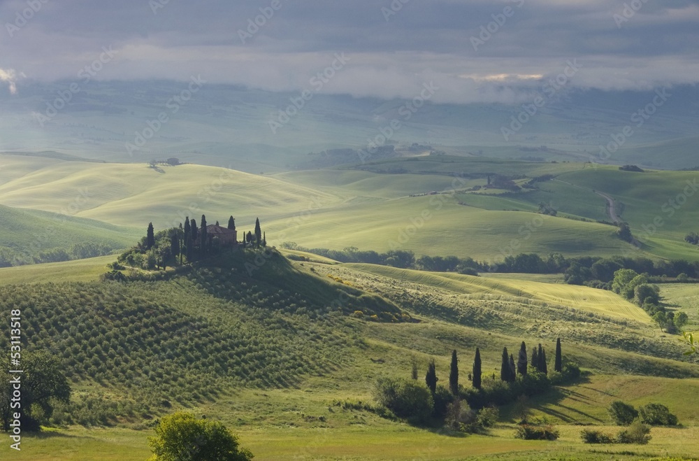 Poster Toskana Haus im Nebel - Tuscany house in fog 01