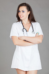 Portrait of a friendly female doctor.  happy young smiling femal