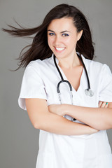 Portrait of a friendly female doctor.  happy young smiling femal