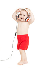 baby with headphone. young DJ