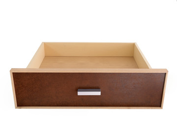Empty wooden drawer an isolated image on white