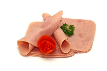 Closeup of thin slices of ham