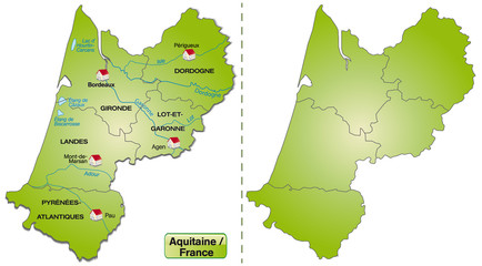  Karte von Aquitanien in Frankreich mit Departements