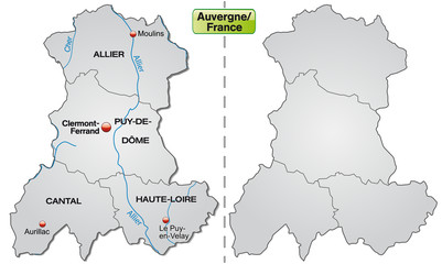  Freigestellte Karte der Auvergne mit Departements