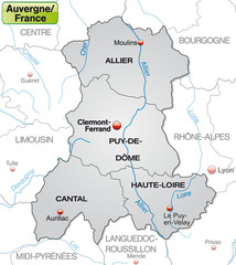Naklejka premium Karte der Region Auvergne mit Departements