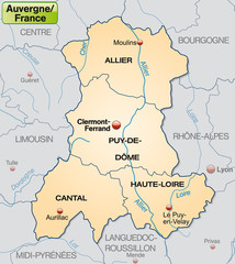  Karte der Region Auvergne mit Departements