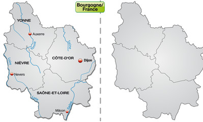 Landkarte der Region Bourgogne mit Departements