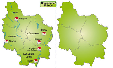 Landkarte der Region Bourgogne mit Departements