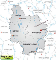 Landkarte von Bourgogne mit Departements