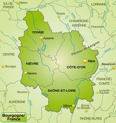 Landkarte von Bourgogne mit Departements