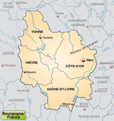 Fototapeta na wymiar Landkarte von Bourgogne mit Departements