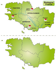 Obraz premium Landkarte der Bretagne mit Departements