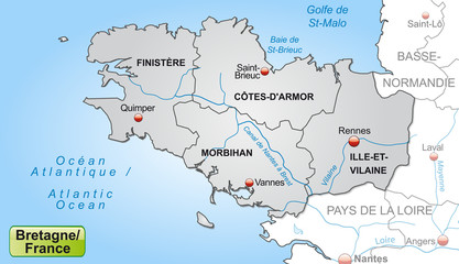 Karte der Bretagne mit Departements und Umland