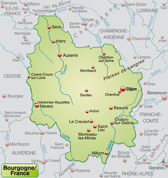 Landkarte der Region Bourgogne in Frankreich