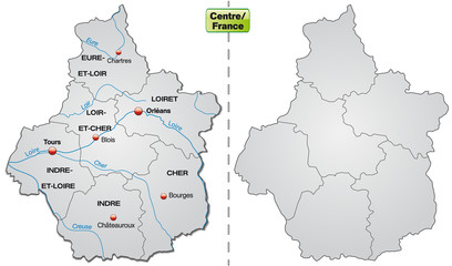 Fototapeta premium Inselkarte der Region Centre mit Departements