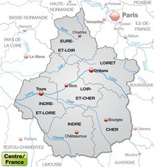 Fototapeta premium Karte der Region Centre mit Departements