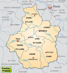 Karte der Region Centre mit Departements