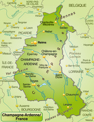 Fototapeta premium Karte von Champagne-Ardenne mit Umland