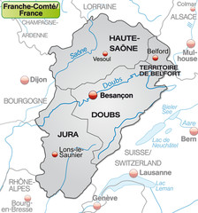 Karte von France-Comté mit Departements und Umgebung