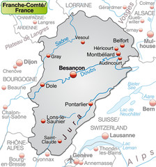 Karte der Region France-Comté mit Umgebung
