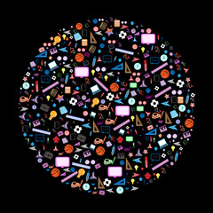 seamless pattern with colorful school icons on background with m