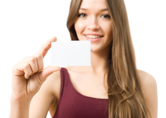 Young woman showing the business card - 53119738