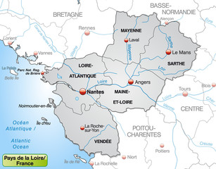 Umgebungskarte der Region Payd-de-la-Loire mit Departements