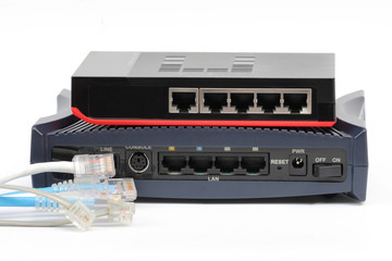 Ethernet switch and router connect Lan on the white background