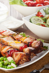 Grilled meat and vegetables