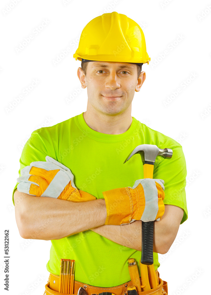 Wall mural construction worker holding claw hammer