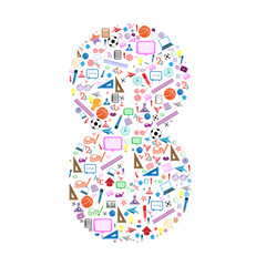 colorful school number background with media icons