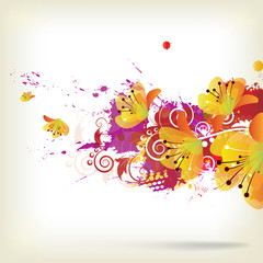 Abstract background with splash and floral elements
