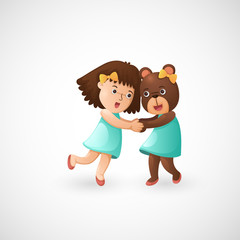 illustration of isolated baby girl hugging teddy bear vector