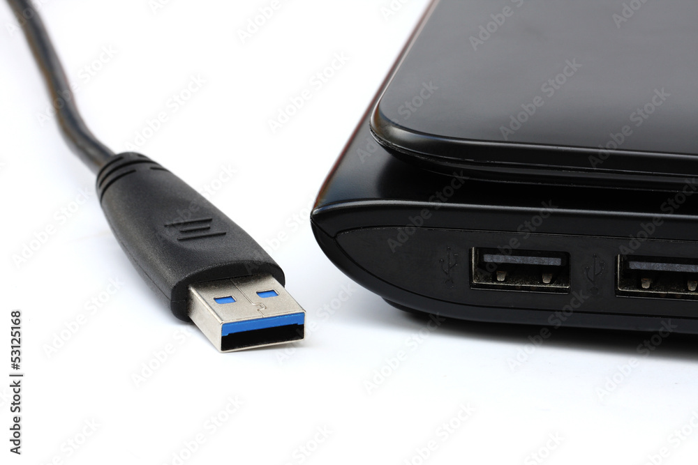 Poster usb cable isolated and port usb notebook on white background