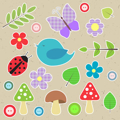 Set of scrapbook elements - animals, nature, buttons