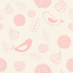 Floral seamless pattern in retro style with birds