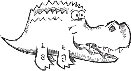 Doodle Sketch Cute Alligator Vector Illustration Art