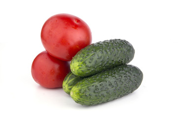 isolated tomato and cucumber