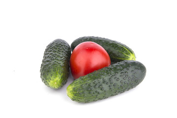 isolated tomato and cucumber