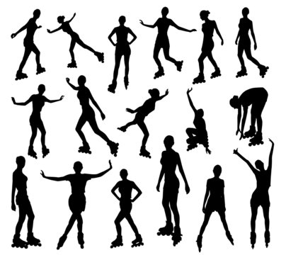 Silhouettes of roller girl