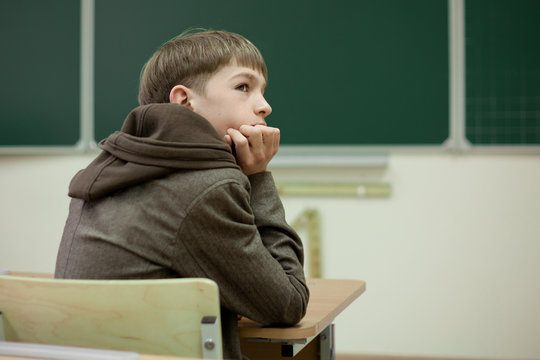 Diligent student sitting at desk, classroom
