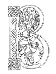 Lettrine B - Medieval Page Ornament : Hunter