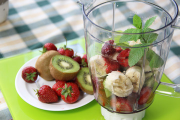 Fresh fruits in the blender