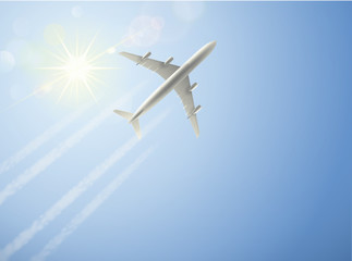 Flugzeug vor strahlendem Himmel