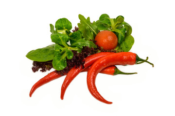 rinsed vegetables on a white background