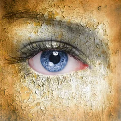 Velvet curtains For her Cracked surface on woman face. Symbol of dry skin.