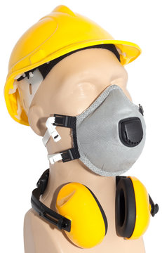 earmuff, Respirator and helmet (with clipping paths)