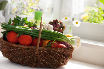 Fototapeta na wymiar raw vegetables in wicker basket