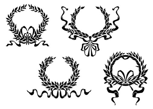 Heraldic laurel wreaths with ribbons