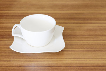 coffee cup set top view on wooden desk